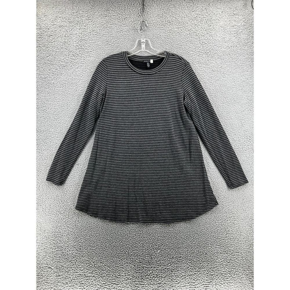 Eileen Fisher Tencel Lyocell Striped L/S A-Line Tunic Top Gray Black Women Small